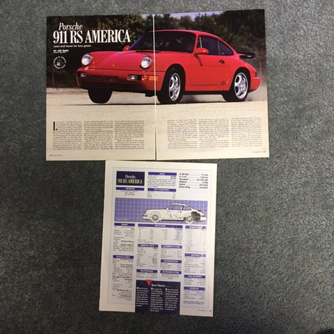 Porsche RS America September 1992 Road and Track Article original not a reprint 3 pages -